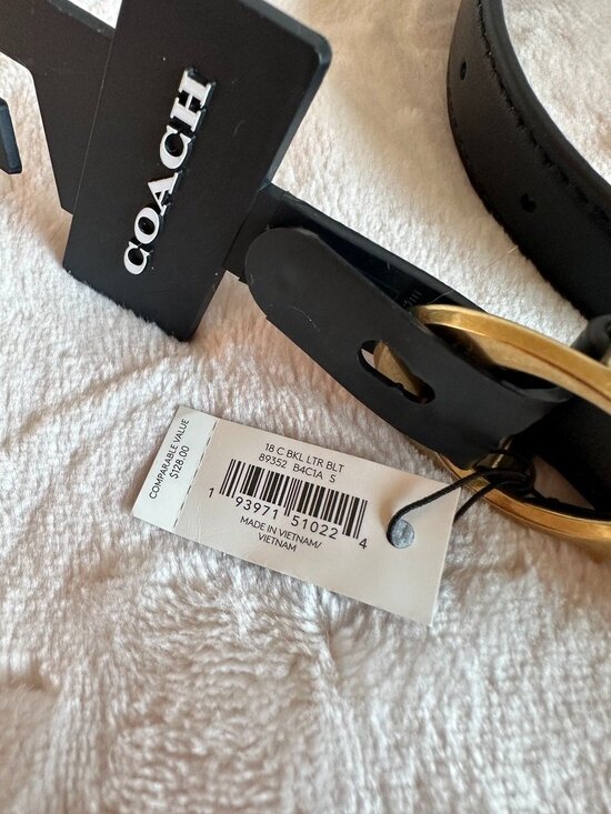 NWT! Coach 89352 Signature Buckle Belt 18mm In Black/Oxblood & Gold tone Size S